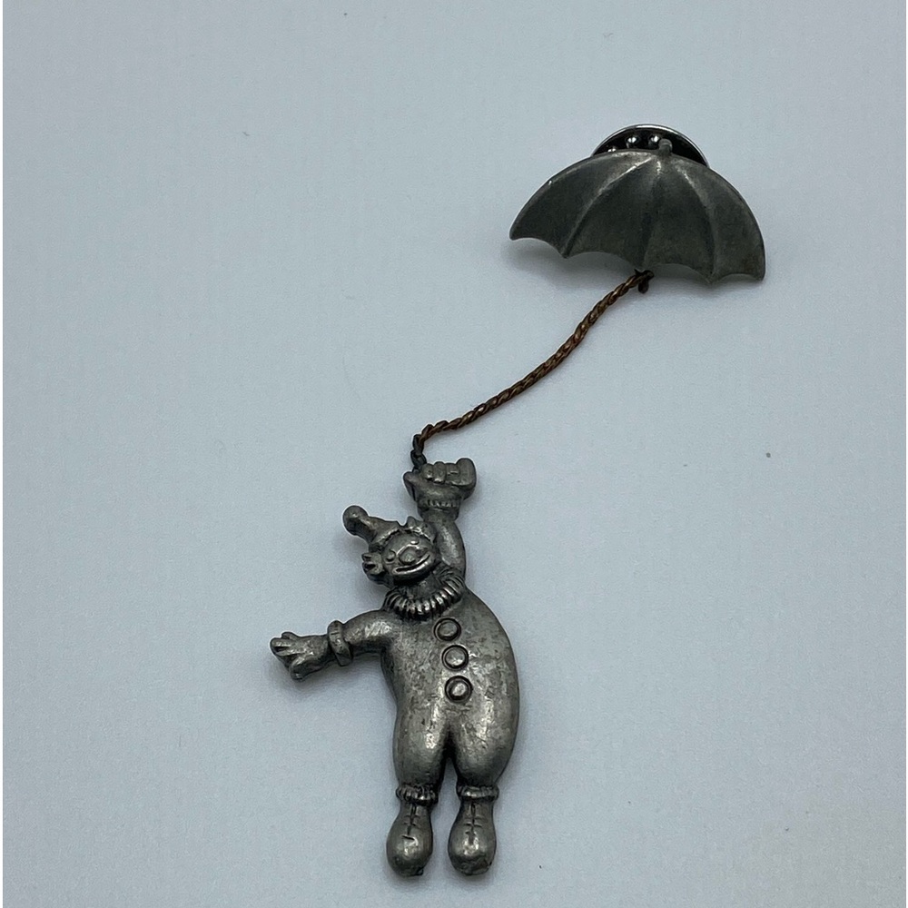 Pewter Dangling Clown with Umbrella On a Chain